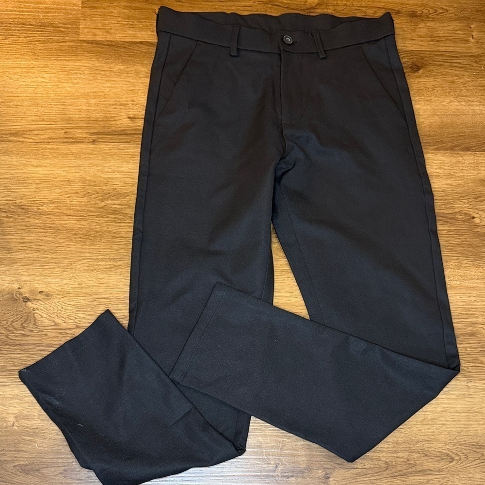 Plaid & Plain Slim Fit Stretch Black Flat Front Dress Pants Men’s 28 x 30